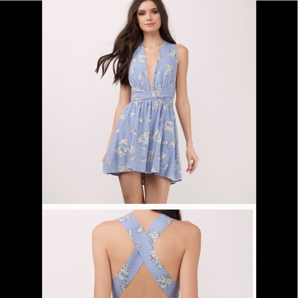 Tobi Blue with Black and White Floral Print Dress